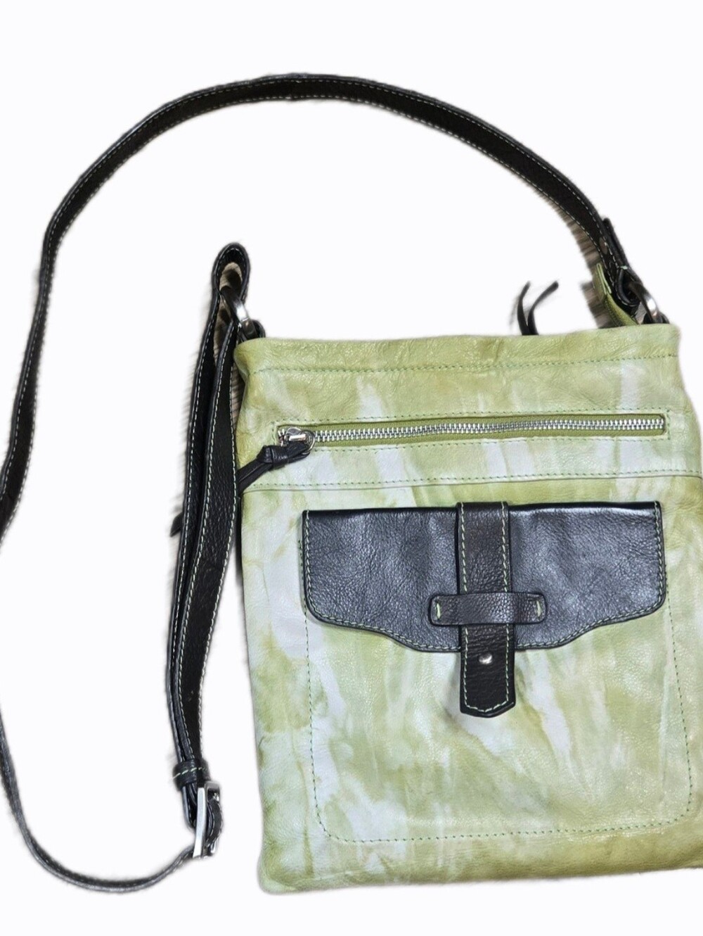Nino BOSSI Crossbody Marbled Green Leather Purse. Adjustable leather strap. EUC!